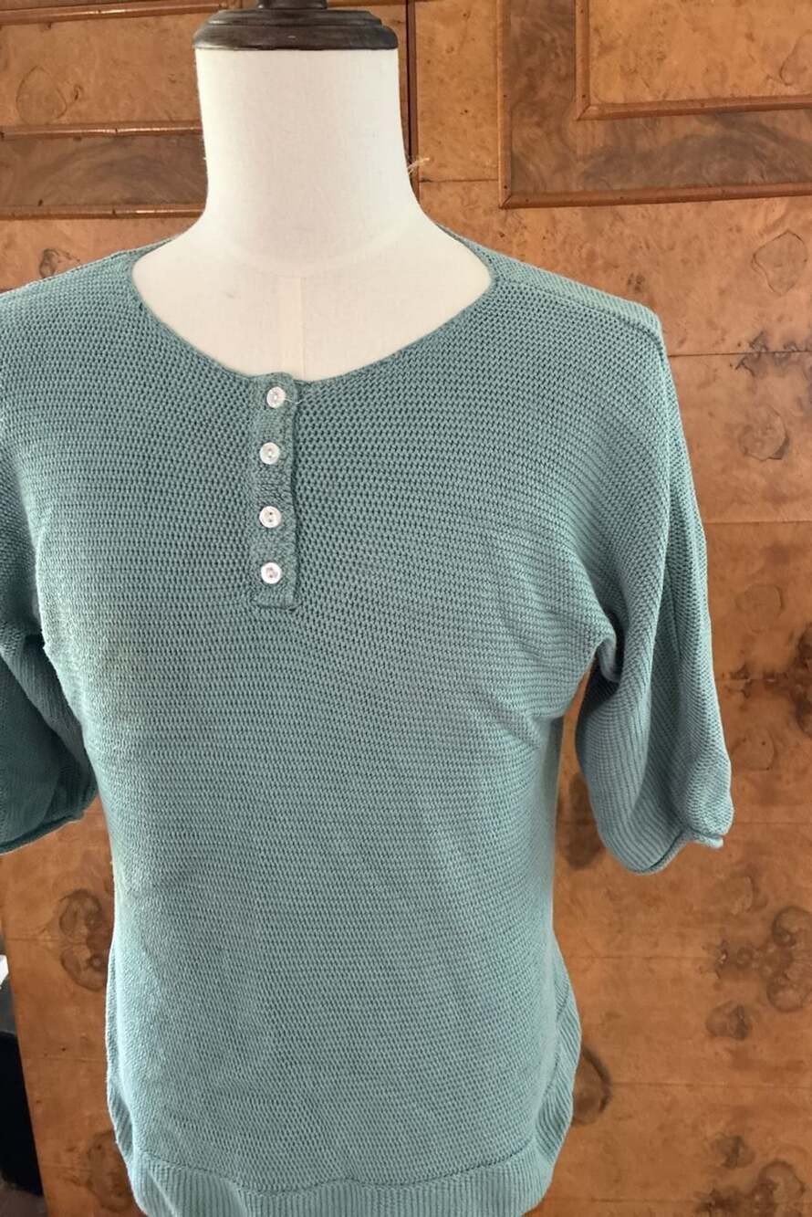 Coldwater Creek Waffle Knit Henley Top Size M Teal